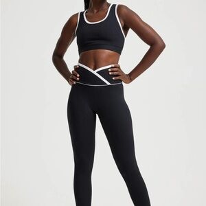 Year of Ours Black Ribbed Leggings with White Trim